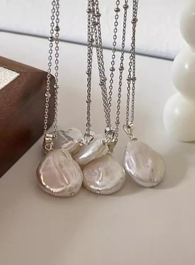 原创纯银天然油画巴洛克珍珠项链