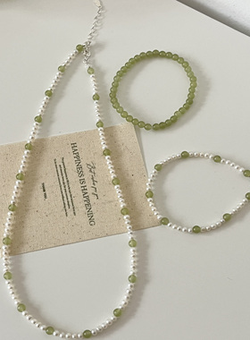 纯银青海玉近正圆小珍珠项链