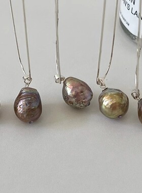 原创设计牛油果皱巴珍珠项链纯银