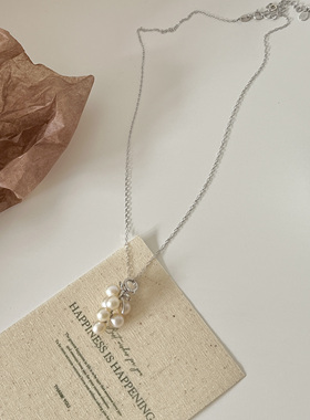 纯银葡萄天然近正圆小珍珠项链