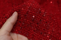 Thin section of pendant red sequins embroidered with small fragrant wind coarse spinning fabric spring and autumn suit dress fabric diy