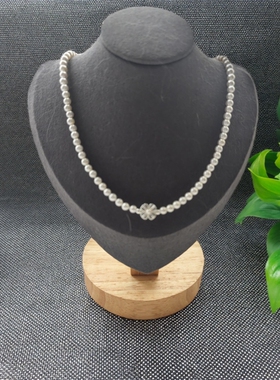 高品贝珠5mm小米珠5d银四叶草项链女款轻奢小众设计感锁骨链颈链