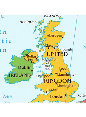 欧洲地图Europe political map英文版外贸公司街道贴图装饰画芯