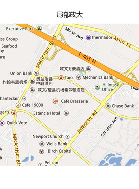 美国尔湾市Irvine地图 外贸公司旅游行社区域划分书房装饰画芯