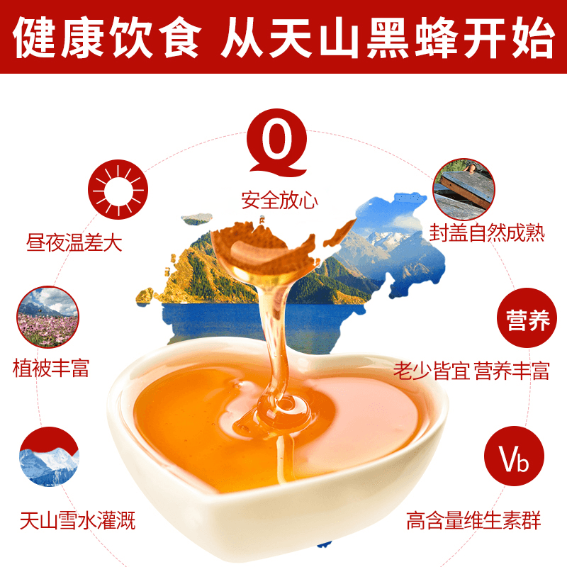 新疆天山黑蜂纯正天然野生山花蜜 天山黑蜂蜂蜜