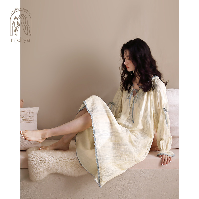 妮狄娅2022睡裙春秋季纯棉中长裙 妮狄娅汕头睡裙