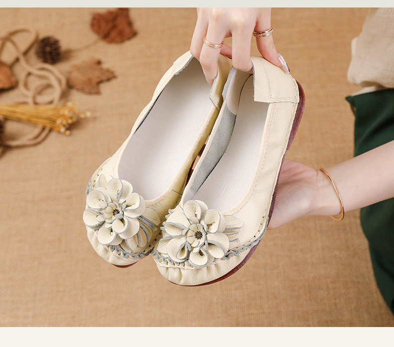 夏单鞋真皮平底防滑软底妈妈鞋民族风女鞋女皮鞋复古中老年豆豆鞋,淘宝优惠券,粉丝福利购,淘宝优惠卷