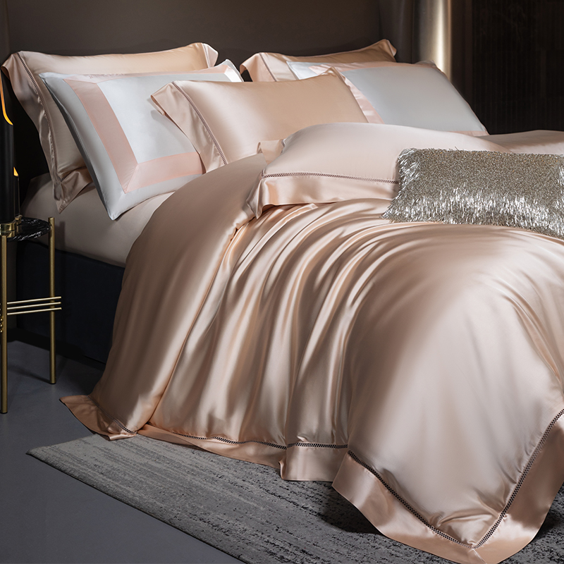 140支高端长绒棉四件套桑蚕丝被套酒店轻奢天丝棉高级感床上用品 - 图0