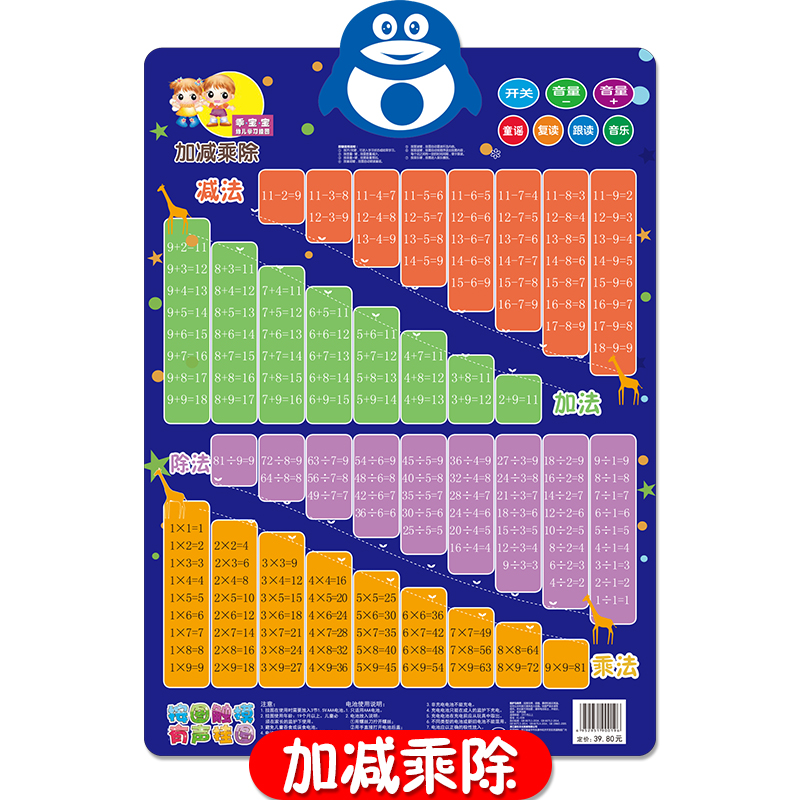 幼儿童99九九一二年级数学乘法口诀表有声挂图加减法教具背诵神器 - 图2