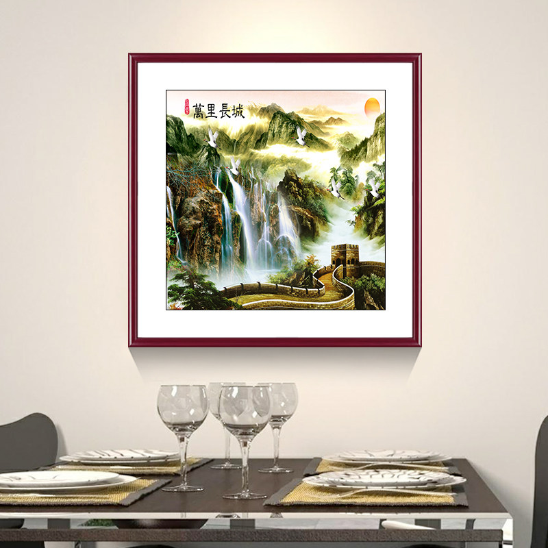 金色万里长城国画装饰画挂画办公室背景画挂墙画山水画壁画新中式_虎窝淘