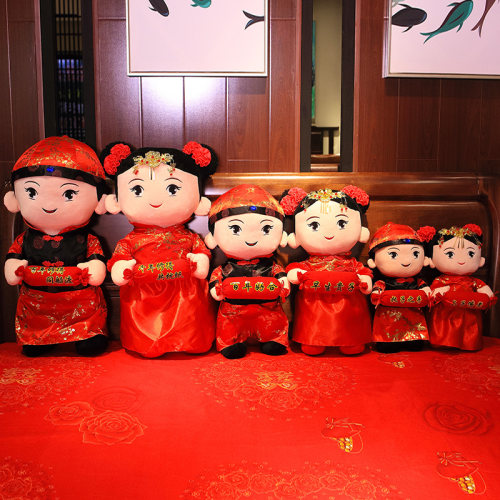 婚庆压床娃娃一对结婚毛绒玩具婚礼公仔金童玉女唐装喜庆娃娃礼品 - 图3