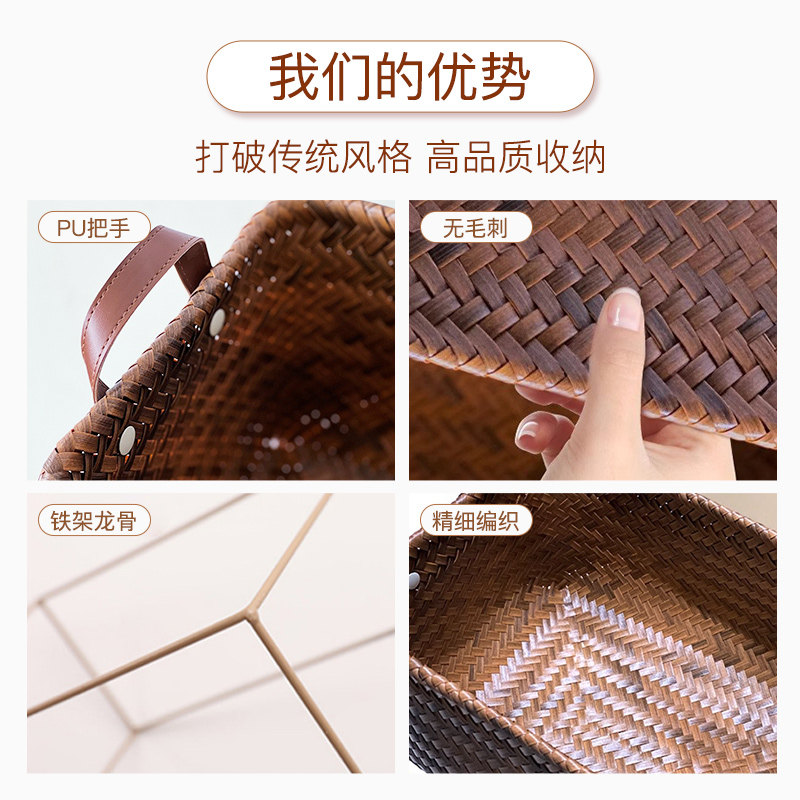 美式高级收纳筐脏衣服篮仿藤编pu把手卧室零食桶玩具网红款脏衣篓