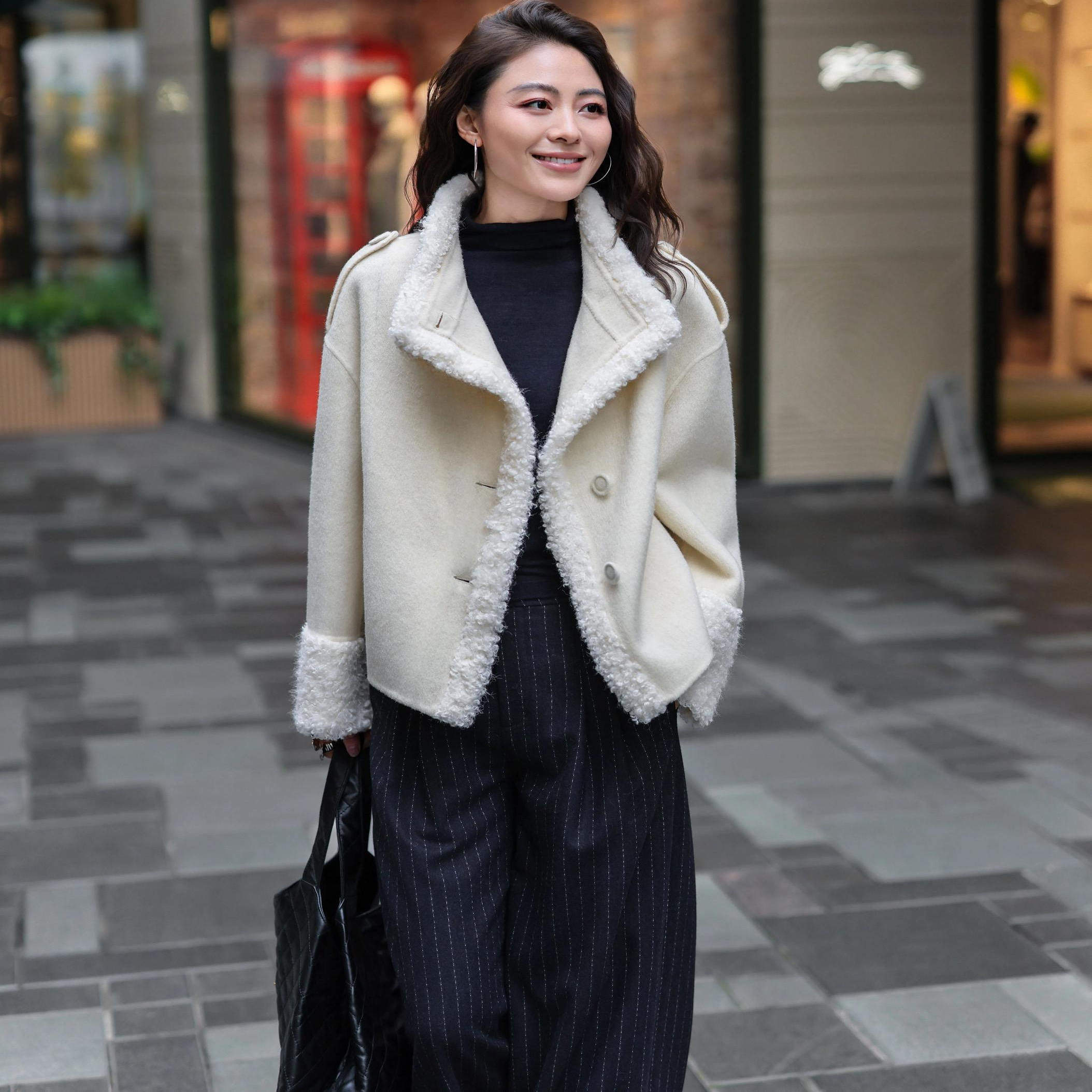 2025冬季新款立领小个子显瘦拼接仿羊羔毛短款百搭双面羊毛大衣,淘宝优惠券,粉丝福利购,淘宝优惠卷