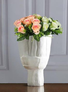 现代简约高脚大口花瓶花器家居客厅玄关软装样品装饰品盆景高颜