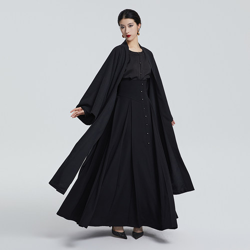 听旬将夜原创春改良汉服对襟长衫呢子大衣女新中式通勤日常一片裙 - 图0