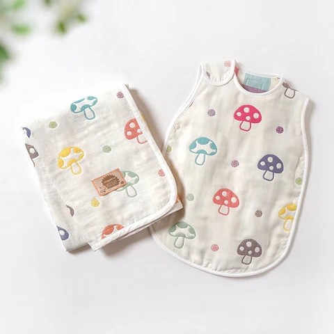 Hoppetta日本好陪他六层纱布蘑菇睡袋婴儿盖被好眠礼盒装满月送礼 - 图3