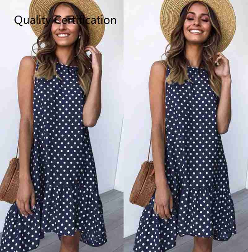 Party Dresses O-Neck Polka Dot Mini Dress Sundress - 图0