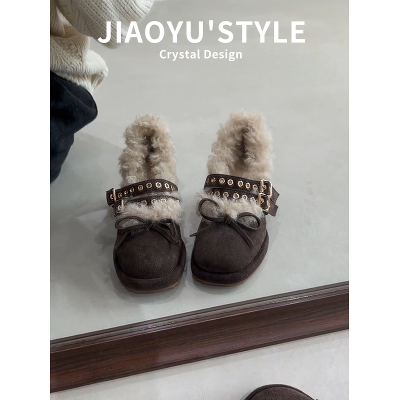 真皮~骄屿法式复古加绒保暖玛丽珍2025新款冬季粗高跟单鞋毛毛鞋,淘宝优惠券,粉丝福利购,淘宝优惠卷