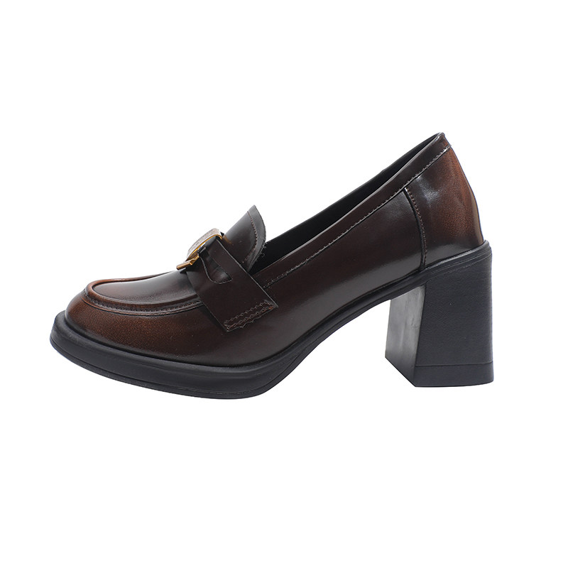 真皮~骄屿英伦风厚底乐福鞋女金属扣圆头一脚蹬复古百搭通勤单鞋,淘宝优惠券,粉丝福利购,淘宝优惠卷