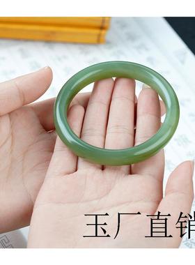 和田玉手镯女款湖水绿冰晴水玉镯子窄版扁条新疆天然玉石真玉证书