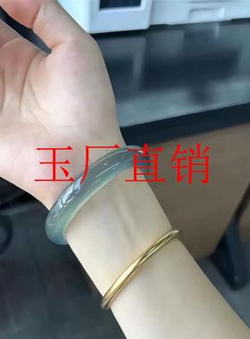 库里蓝高冰种玉髓玛瑙手镯冷清少女感冰透马料正圈玉镯新中式镯子