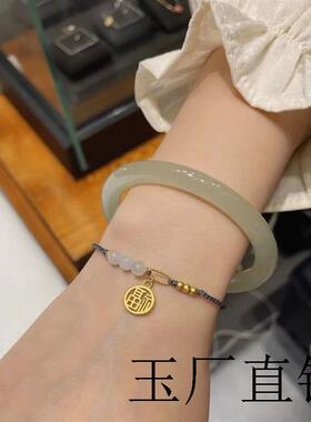 和田玉青白玉手镯女款天然晴水叮当镯温婉古韵送长辈女友礼物证书