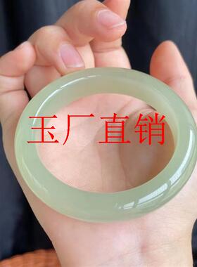 和田玉手镯少女款扁条羊脂玉青海晴水青白玉冰种贵妃玉石手镯处理