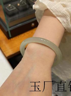 和田玉手镯女青白玉年轻款细圆条叮当镯青海晴水少女玉镯子美人条