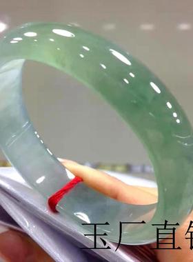 冰种飘花镯子翡翠手镯浅绿色玉石女款正圈正品贵妃油青玉手镯证书