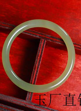 保真和田玉手镯女款湖水绿圆条福镯青海晴水料美人条叮当镯子证书