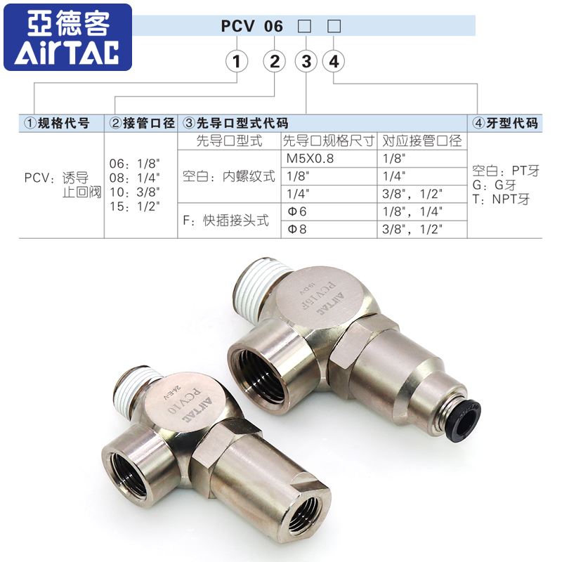 亚德客诱导止回阀PCV-08气动快插逆止阀PCV06F PCV10F PCV15F气缸 - 图0