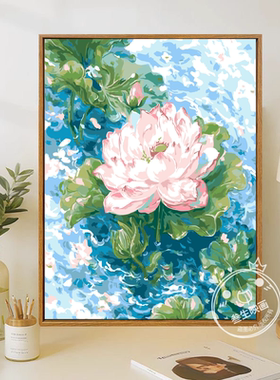 夏日荷花小清新挂画ins风治愈植物花卉客餐厅玄关卧室床头装饰画