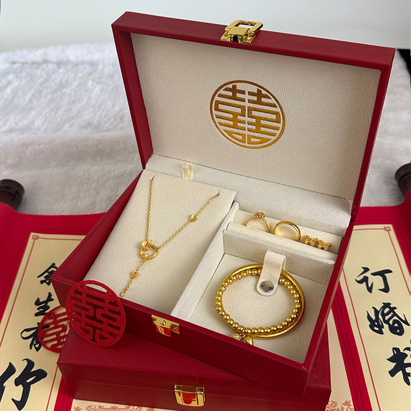 婚庆结婚假三金首饰套装仿真五金饰品精美古法手镯戒指项链礼盒装,淘宝优惠券,粉丝福利购,淘宝优惠卷