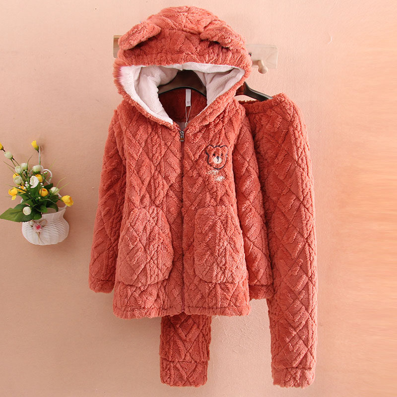 冬季睡衣女加绒加厚卡通可爱三层夹棉保暖拉链厚珊瑚绒家居服套装,淘宝优惠券,粉丝福利购,淘宝优惠卷