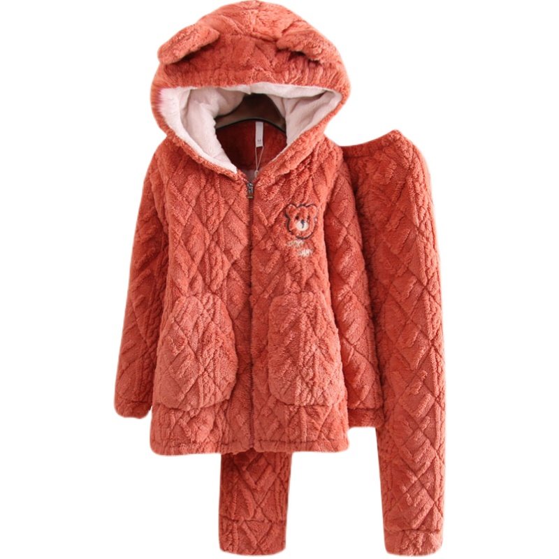 冬季睡衣女加绒加厚卡通可爱三层夹棉保暖拉链厚珊瑚绒家居服套装,淘宝优惠券,粉丝福利购,淘宝优惠卷