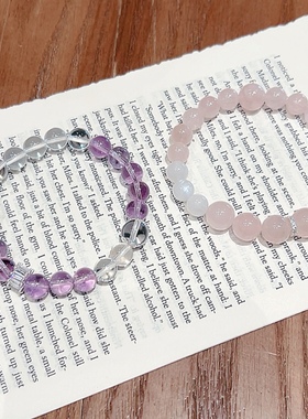 天然粉水晶手链女马粉白月光石