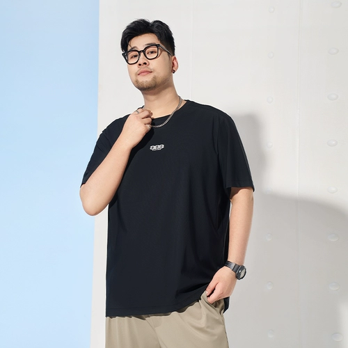 黑劲 【Жидкий ледяной шелк с коротким рукавом】 Большой размер толстые мужские летние мужчины прохладные быстросохнущие тонкий стиль.