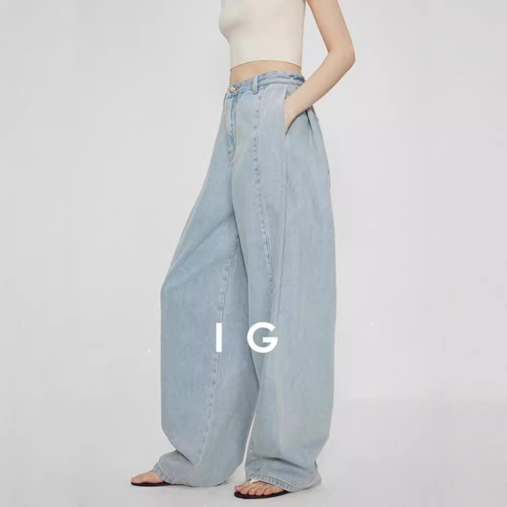 【现货】Rouje Life极简阔腿裤女欧洲进口宽松牛仔裤高腰休闲长裤 - 图1