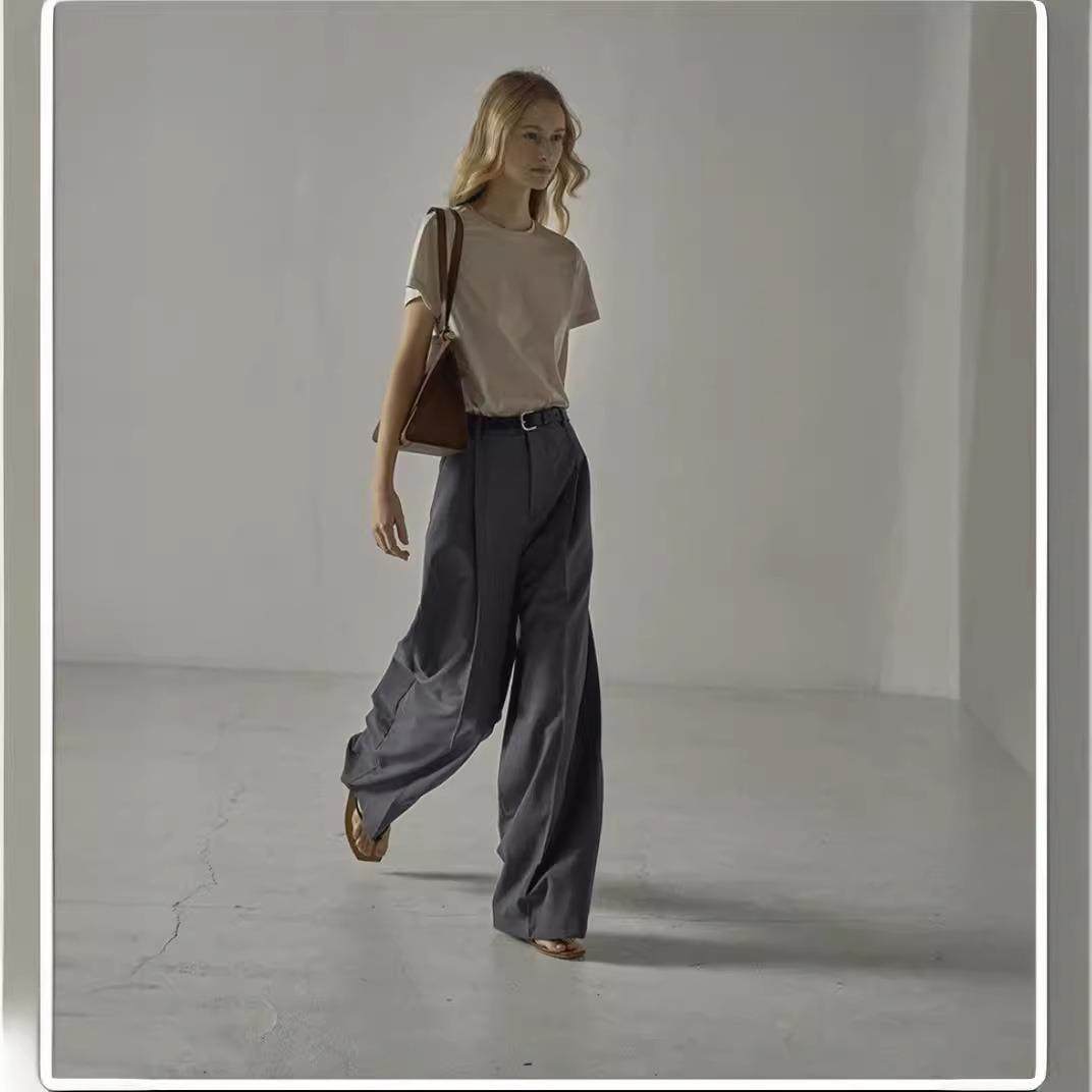 【现货】Rouje Life灰色西装裤女春秋新款高腰阔腿拖地直筒长裤,淘宝优惠券,粉丝福利购,淘宝优惠卷