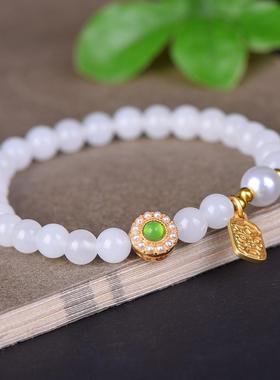 和田玉白珠串女手链宫廷风