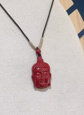 正品天然朱砂吊坠2024大佛头项链