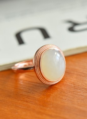 蛋面戒指指环新疆和田玉白玉