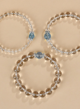 批发天然白水晶海蓝宝手链清新经典圆珠女士手串网络热销饰品