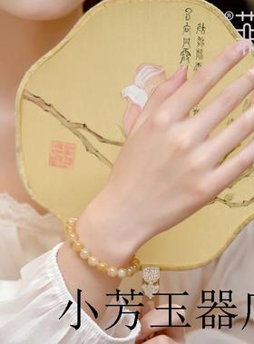 高端精选且末糖玉和田玉手串男女糖料糖玉糖白玉珠子散珠玉石手链