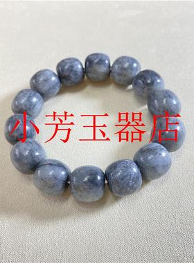 和田玉青花籽料烟紫色老型珠手链