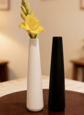 塑料仿陶瓷花瓶耐摔黑白两色家居装饰摆件桌面花器