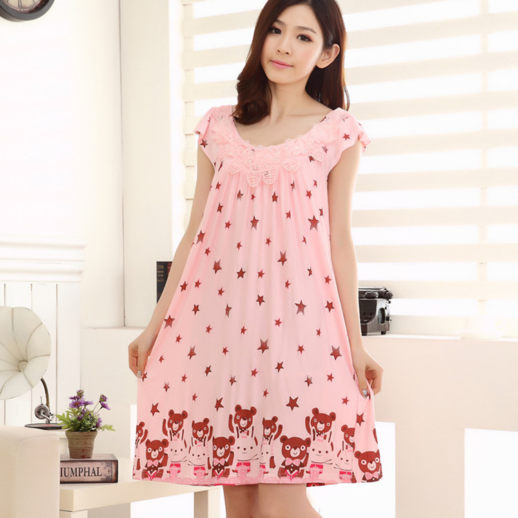 睡裙女款夏季莫代尔短袖圆领连体衣 达尔爽睡裙