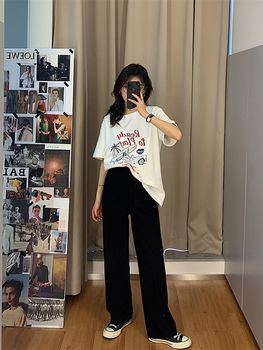 Plus size suit pants for fat girls mm straight loose black casual pants drapey high waist wide leg pants outfit fat ເລັກນ້ອຍ