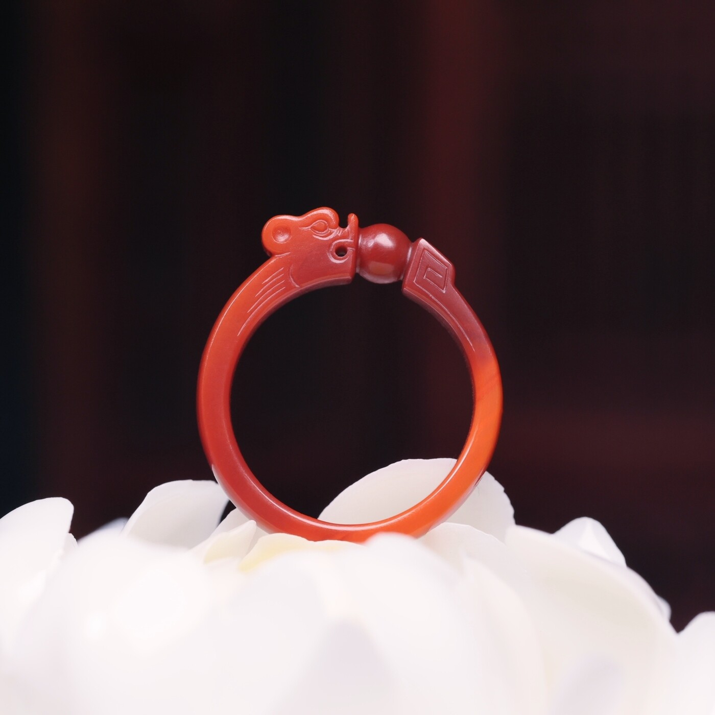 South Red Agate Dragon Ring Su Gong Jade Ring