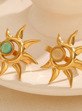 18k gold stainless steel sunflower open ring for women